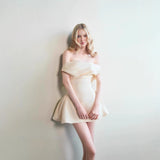 tina satin ruched mini dress in cream white