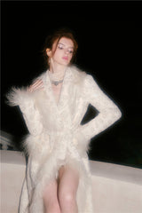 Retro Square Collar Plant and Flower Tie Coat