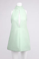 v-neck cutout backless crepe halter dress - celadon