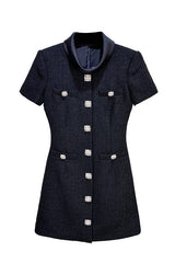 tabitha Boucle Collared tweed Mini Dress in black