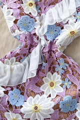 Floral One Shoulder Lace Maxi Dress in purple