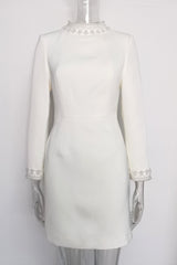 Beaded cuffs long sleeve mini dress in white