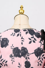 v-neck Satin Floral Midi Dress in pink