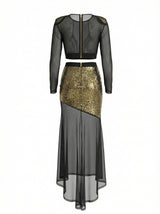eudora Gold sequin mesh patchwork sheer two-piece set
