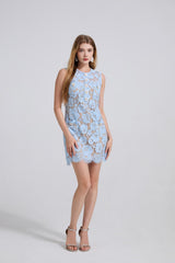 eunice hollow pencil Lace mini Dress in blue