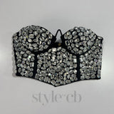 CRYSTAL EMBROIDERED BUSTIER TOP