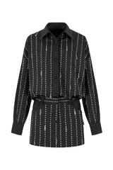 victoria Collar Rhinestone Shirt mini Dress in black