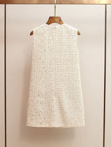 lillian Cream Embellished Boucle Mini Dress