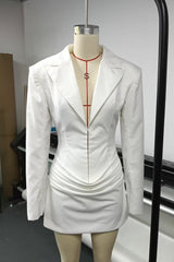 amelia v-neck ruched Blazer Mini Dress in white