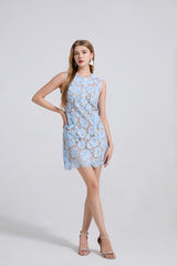 eunice hollow pencil Lace mini Dress in blue