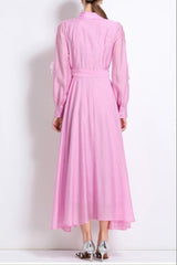 sally Lapel embroidered appliqué midi dress in pink