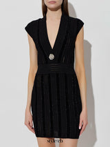 sabrina black v-neck mini Dress with shimmering sequins