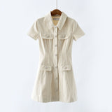 vanessa Cream Collared Denim Mini Dress