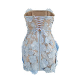 jessica floral embroidery Mini Dress in Blue