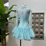 blue  Embroidered Flared Mini Dress