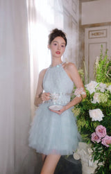 Sleeveless halter layered party Dress