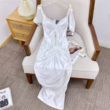 alexandra satin Corset Dress in white