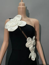 black heloise Flowers Slit One Shoulder Bandage Maxi Dress