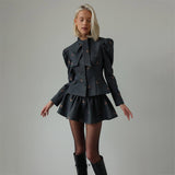 adora dark grey Butterfly Embroidered blazer mini skirt Set