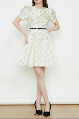 elsie Polka dot puff sleeve mini dress in beige