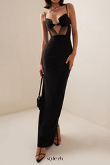 back slit knitted bandage maxi dress in black