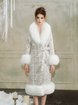 Sliver Tie Long Sleeve Long Fur Autumn Coat