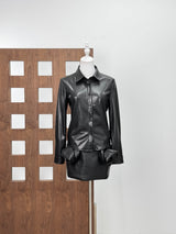 meredith leather top flower mini skirt set in black