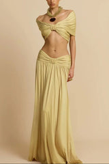 pleated top & maxi skirt set - gold