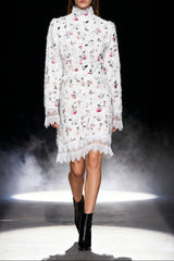 sebastiane Lace-trim long-sleeve floral midi dress in white