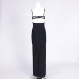 back slit knitted bandage maxi dress in black