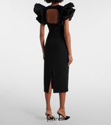 blanche ruffle crepe midi dress in black