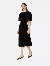 vicky black rhinestone embellished velvet puff sleeve maxi dress