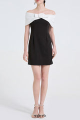 sandra off-shoulder 3d flower mini dress in black