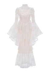 sylvia Sheer lace trumpet sleeve maxi dress in white