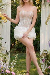 zenobia mesh strapless bud mini dress in white