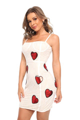 jessica sequin heart embroidery lace mini dress in white