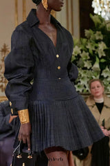 florence Single-breasted top pleated skirt in navy blue