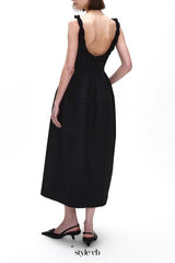 monica Braided shoulder straps midi dress in black