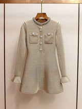 phoenix Gold Crystal Trim Knit Mini Dress