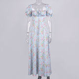 VINTAGE FLORAL PUFF SLEEVE MIDI DRESS IN BLUE