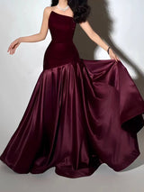 tiffany Irregular splicing strapless maxi dress  - burgundy