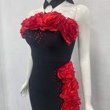 sebastiane Halterneck Flower Bandage Maxi Dress in black