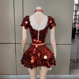 HELENE BURGUNDY SEQUINS DIAMANTE SET