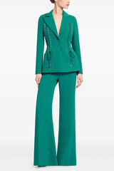 lydia Drawstring & tie-up jacket with flared trousers - green