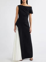 yvette one-shoulder pleated maxi dress in black