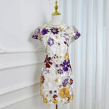 denise floral slim puff sleeves mini dress in red