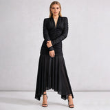 josephine v-neck ruched long-sleeve maxi dress in black