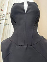 laura Folded Collar Corset Mini Dress in Black