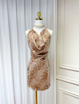 setlla Halter Sleeveless Sequin Mini Dress in kahki brown