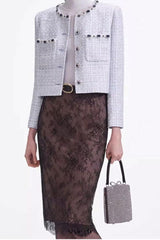 zenobia pale blue beaded Embellished Tweed Jacket